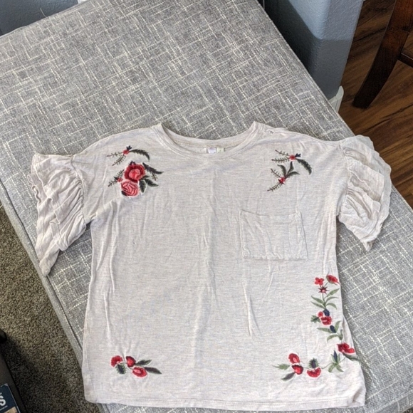 Embroidered Floral Ruffle Shirt - Picture 1 of 5